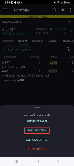 The roll position button on the android phone. 